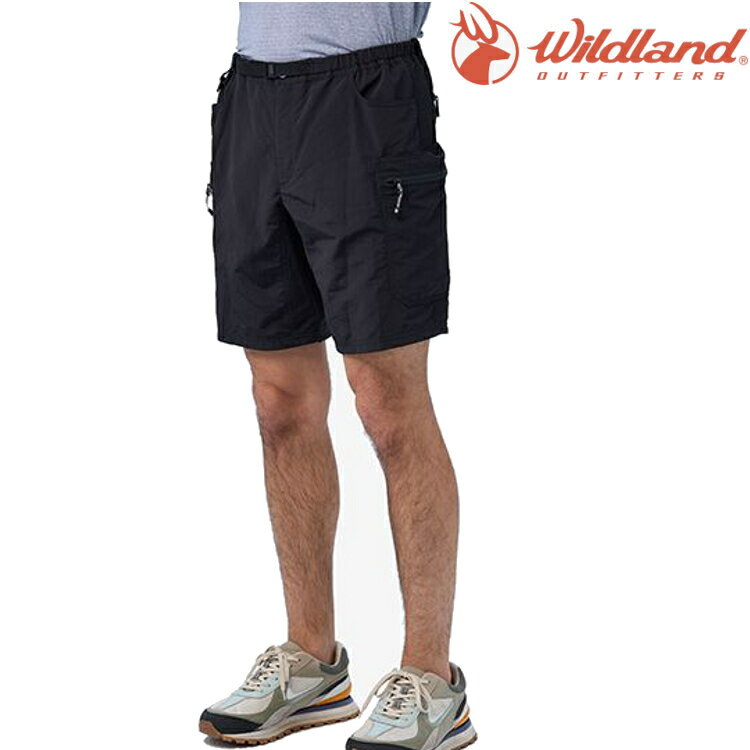 荒野 Wildland 男款 透氣抗UV多口袋工裝短褲 0B21390 165 印黑色