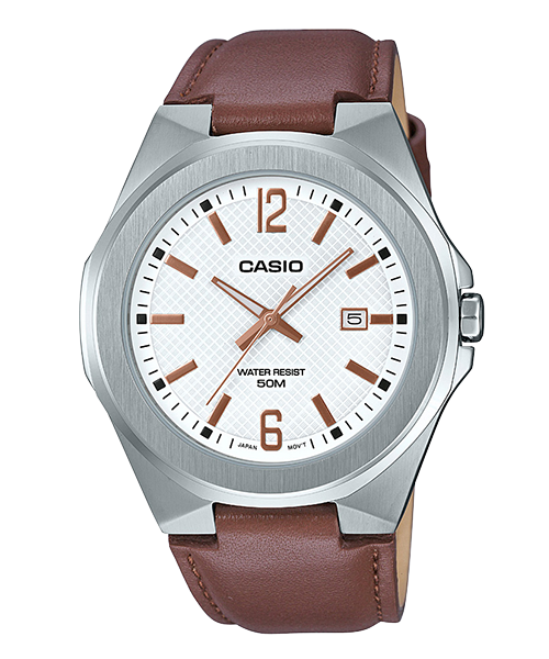 【東洋商行】免運 CASIO 卡西歐 超簡約蛇紋錶面皮質腕錶-白面 MTP-E158L-7AUDF 原廠公司貨 附保證卡 保固期一年