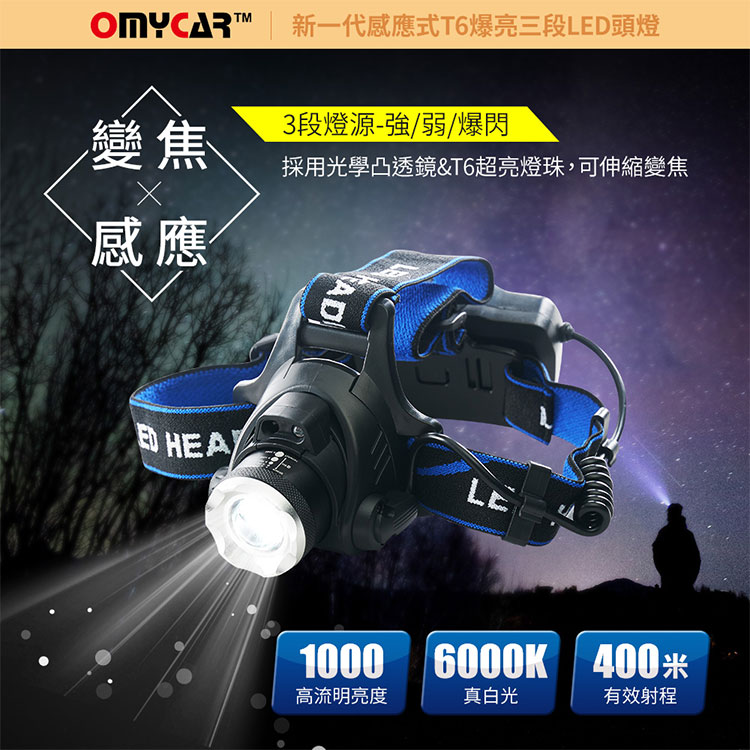 【OMyCar】感應式T6爆亮三段LED頭燈 (停電 超強光 釣魚頭燈 登山頭燈 工作頭燈) 3