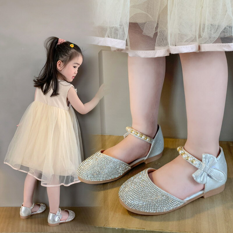 女童公主鞋兒童包頭涼鞋銀色禮服鞋軟底單鞋鋼琴演出走秀花童皮鞋