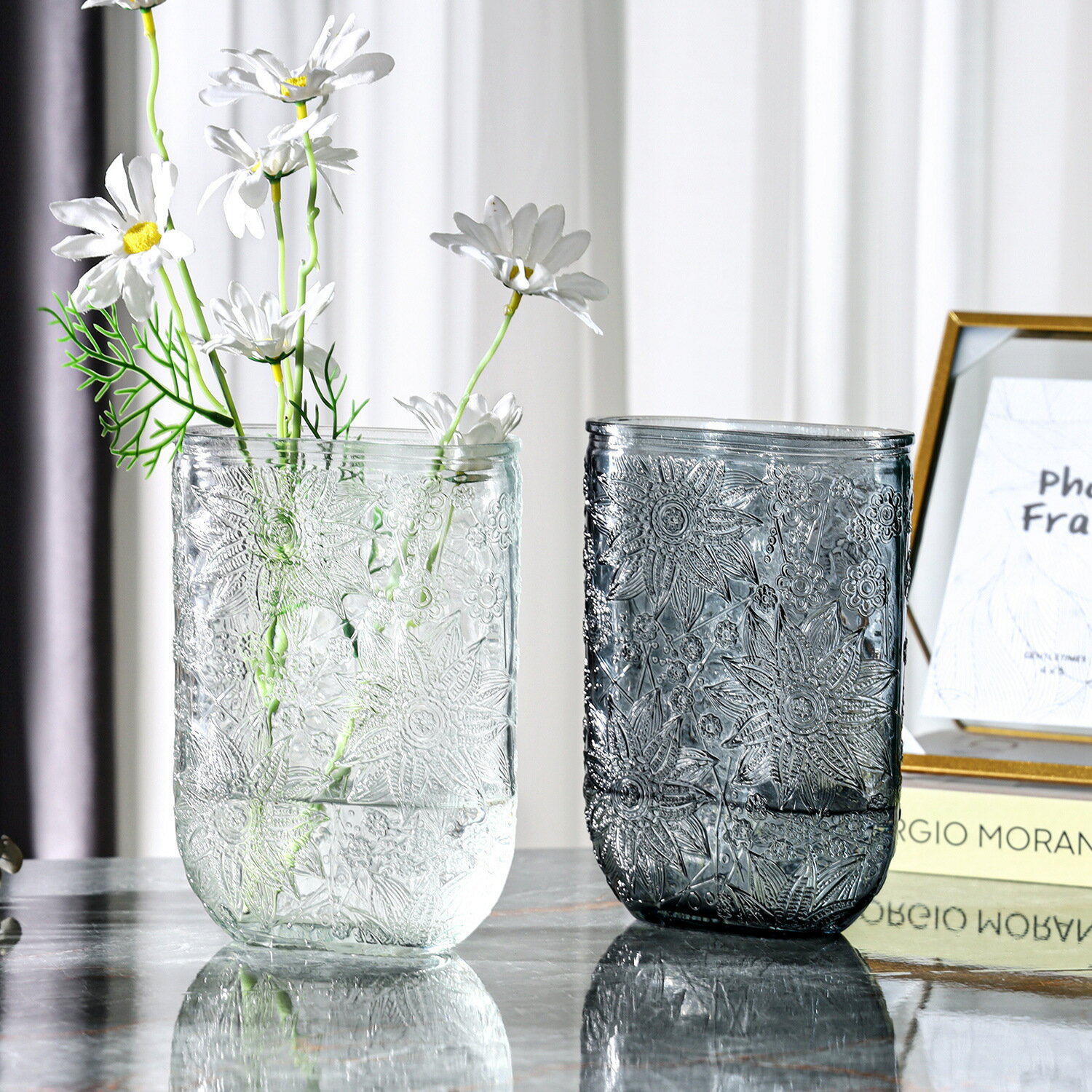 【滿299出貨】歐式冰川紋ins風透明玻璃花瓶水培玫瑰干花鮮花大口花瓶客廳擺件