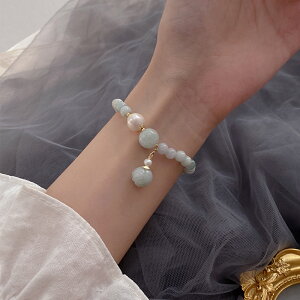 925純銀翡翠手鏈女年新款潮ins小眾設計冷淡風巴洛克珍珠手飾