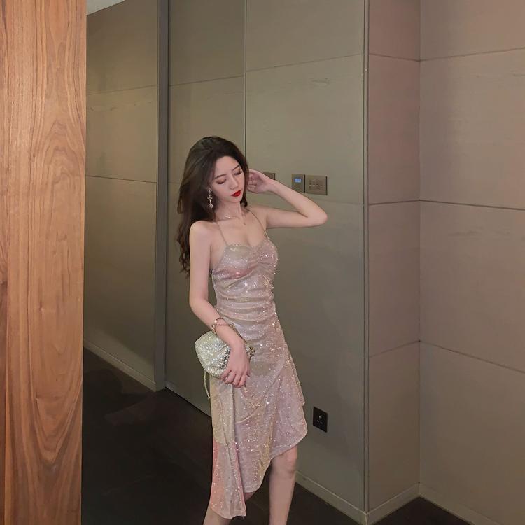 洋裝性感吊帶連衣裙女修身顯瘦氣質不規則魚尾裙子百搭夏新款
