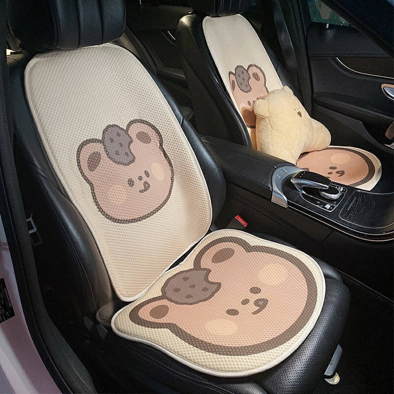 汽車坐墊夏季涼墊 可愛小熊車載座椅套 內飾用品四季通用冰絲透氣墊 坐垫