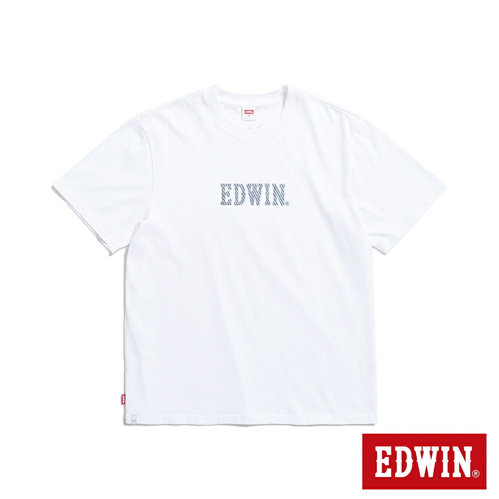 EDWIN 寬短牛仔布紋LOGO短袖T恤-男款 白色 #503生日慶