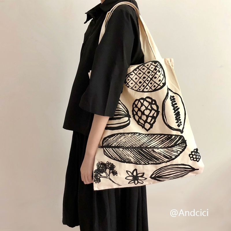 【免運/可開票】日系慵懶風ins簡約藝術插畫百搭帆布袋女單肩包手提購物袋