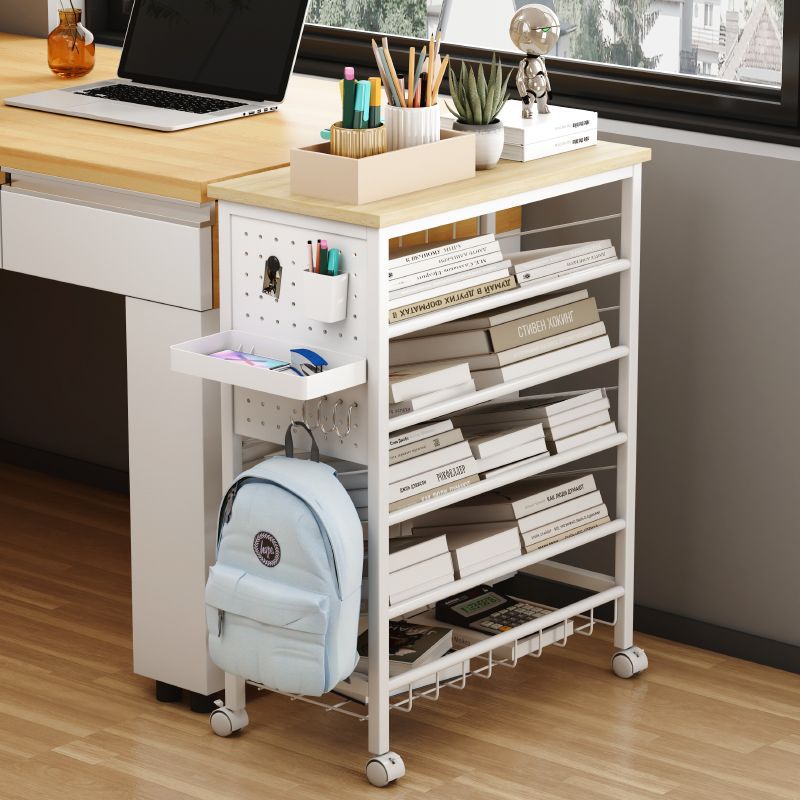 移動書架置物架落地兒童書桌邊收納架可移動帶輪簡易書柜閱讀架