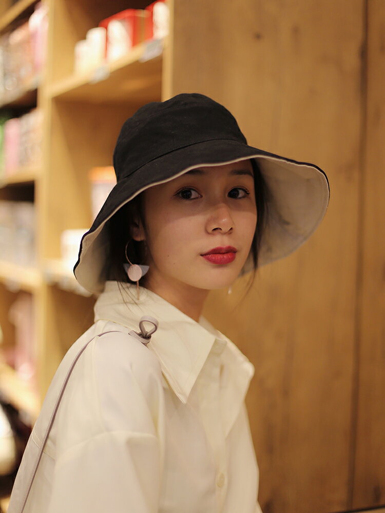 西本春夏薄款帽子女日系網紅漁夫帽大帽檐遮陽雙面防曬帽防紫外線