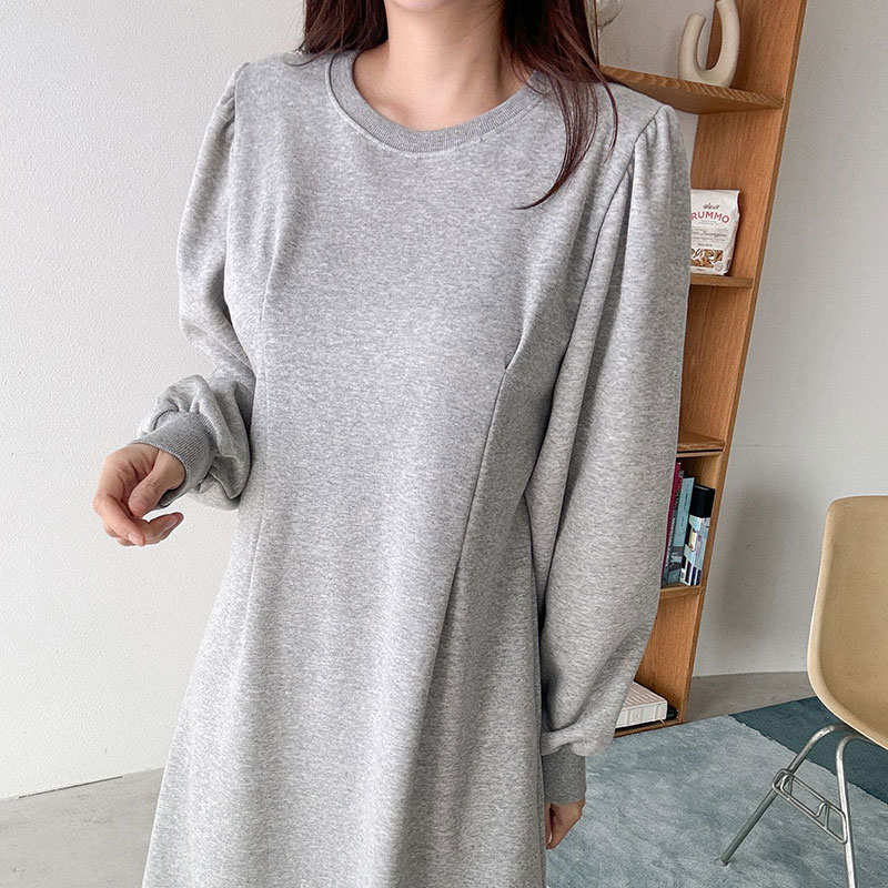 ANNAS 正韓顯瘦線刷毛洋裝 腰身 縮腰 打折 長袖 長裙 長洋裝 連身裙 顯瘦 加厚棉 素面 保暖 加絨刷絨 韓國 6