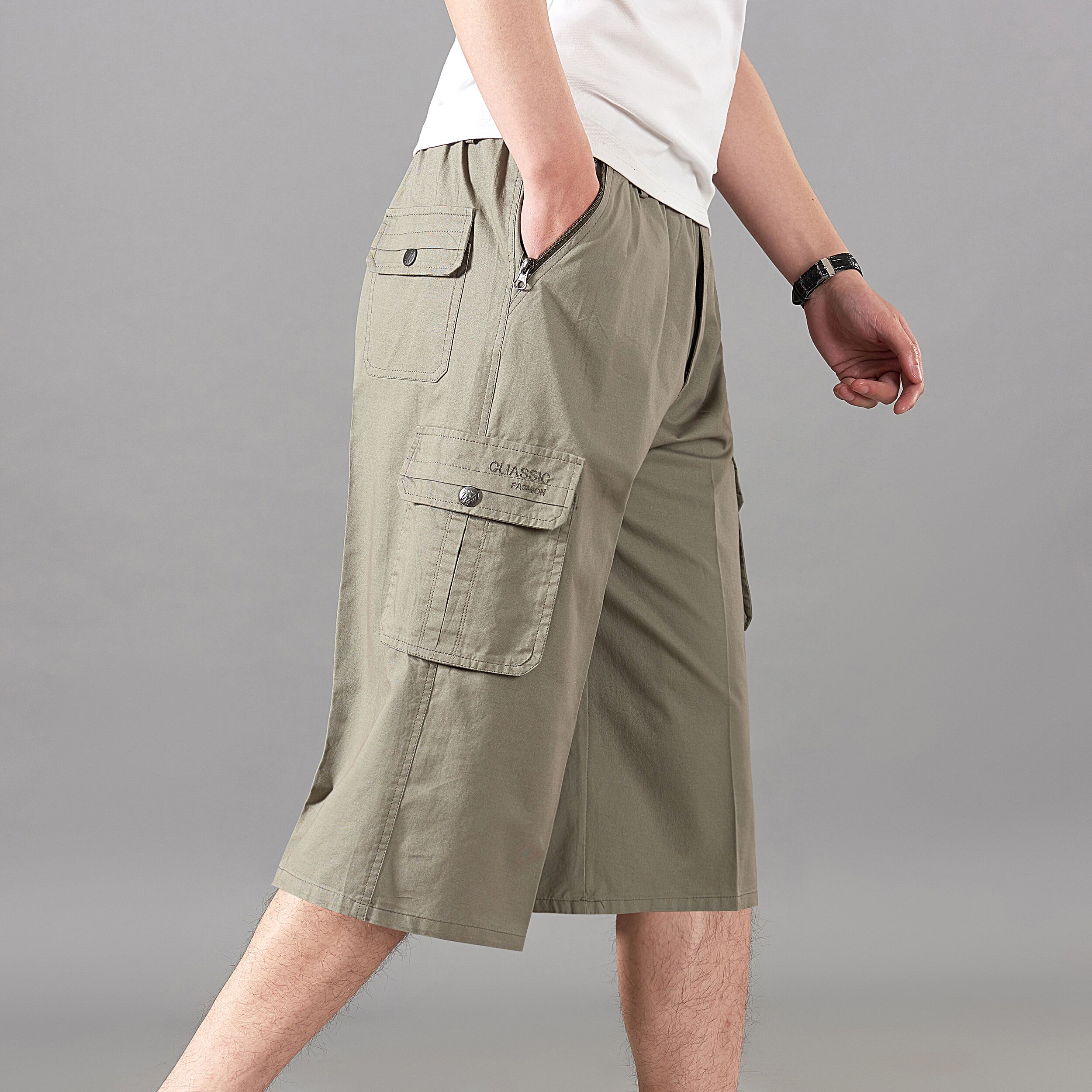 夏季休閑褲中褲多口袋耐穿耐磨工作褲男士寬松直筒七分褲純棉短褲 3