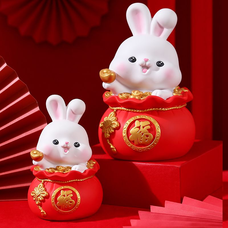 招財貓擺件 新年福袋兔子存錢罐新款創意喜慶儲錢罐春節裝飾品兔年禮物交換禮物