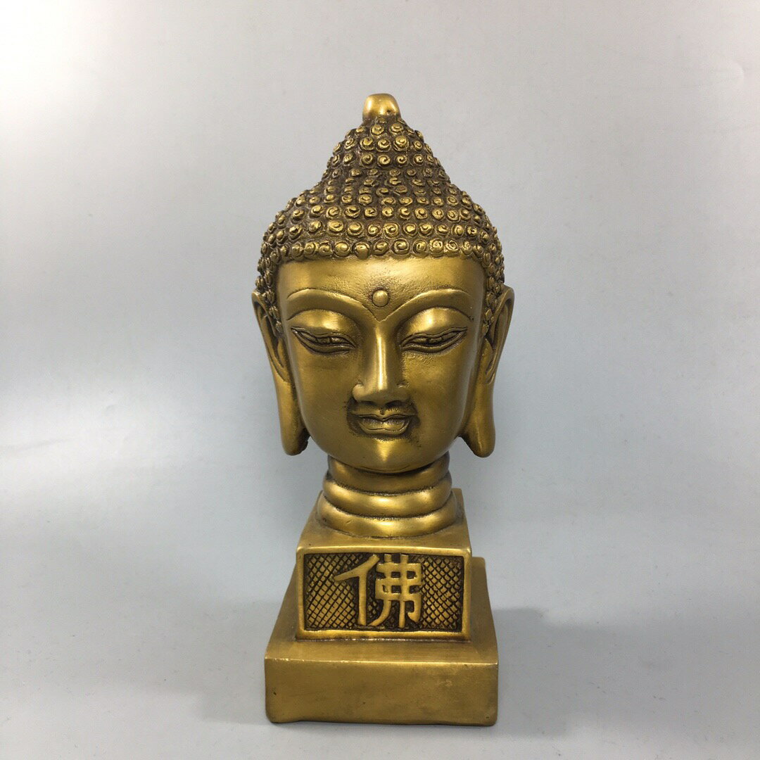 舊藏古玩開光佛頭印章鎮宅黃銅如來佛祖頭像釋迦摩尼居家風水擺件