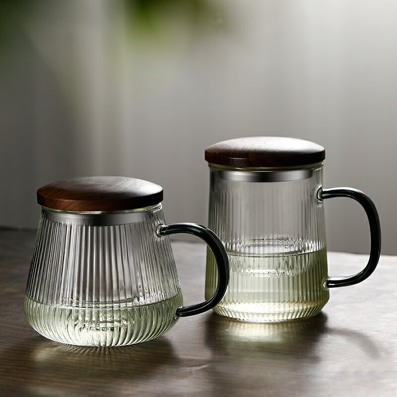 日式茶水分離泡茶杯耐熱玻璃過濾茶道杯帶蓋家用花茶杯辦公室水杯