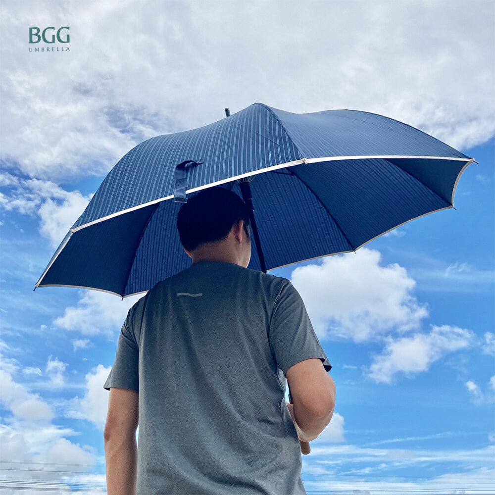 【BGG Umbrella】經典木質彎把自動直傘(27吋自動直傘) | 118cm大尺寸 經典條紋傘面 高抗風傘骨