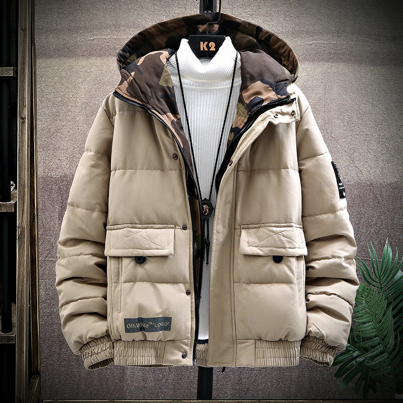 棉服男秋冬季韓版潮流加厚冬裝棉襖學生短款連帽迷彩棉衣外套