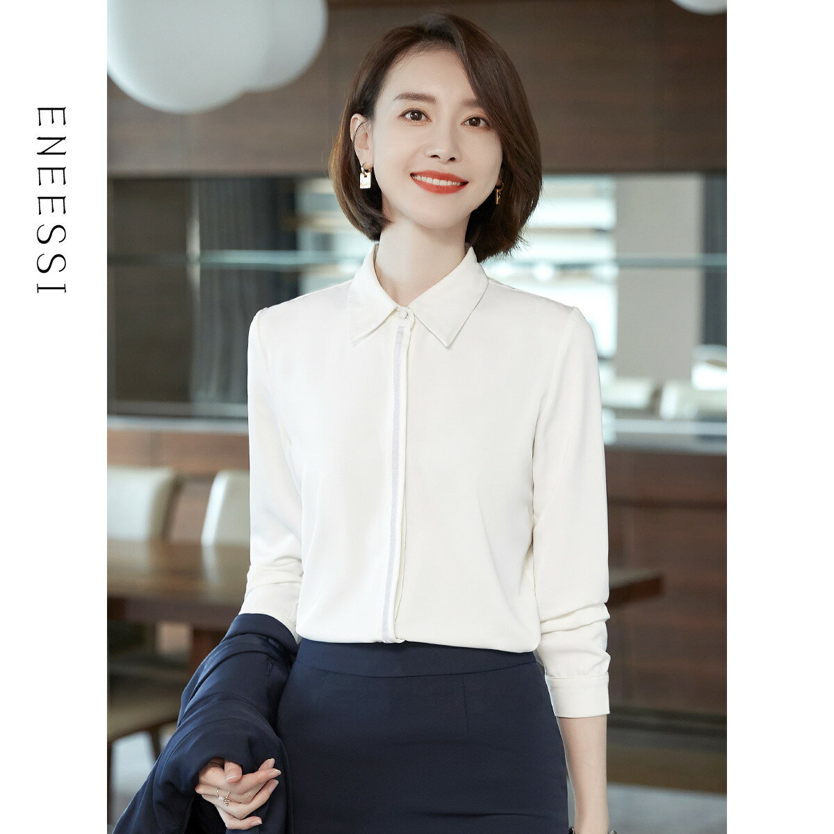 襯衫女時尚白色長袖襯衣氣質商務高階感女裝上衣-時尚精品