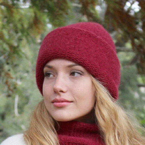 雙層厚款酒紅100%紐西蘭駝羊毛保暖帽男用女用