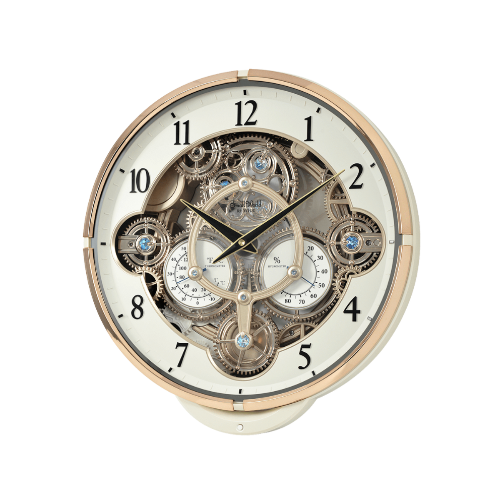 送禮首選★【日本麗聲時計】RHYTHM CLOCK日本麗聲亮銀框黑色鏤空齒輪溫度濕度整點報時音樂掛鐘4MH442WU08 附防塵袋+提袋【全館優惠★APP下單天天點數10倍送】線上購買享_實體門市同步服務