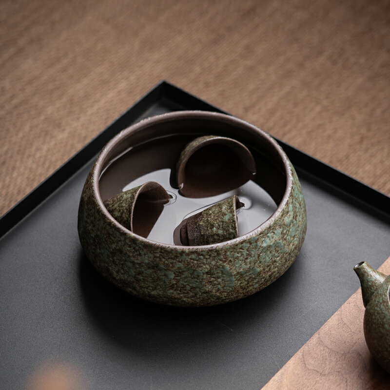 粗陶窯變茶洗大小號日式復古水洗杯洗陶瓷水盂筆洗茶渣缸茶具配件