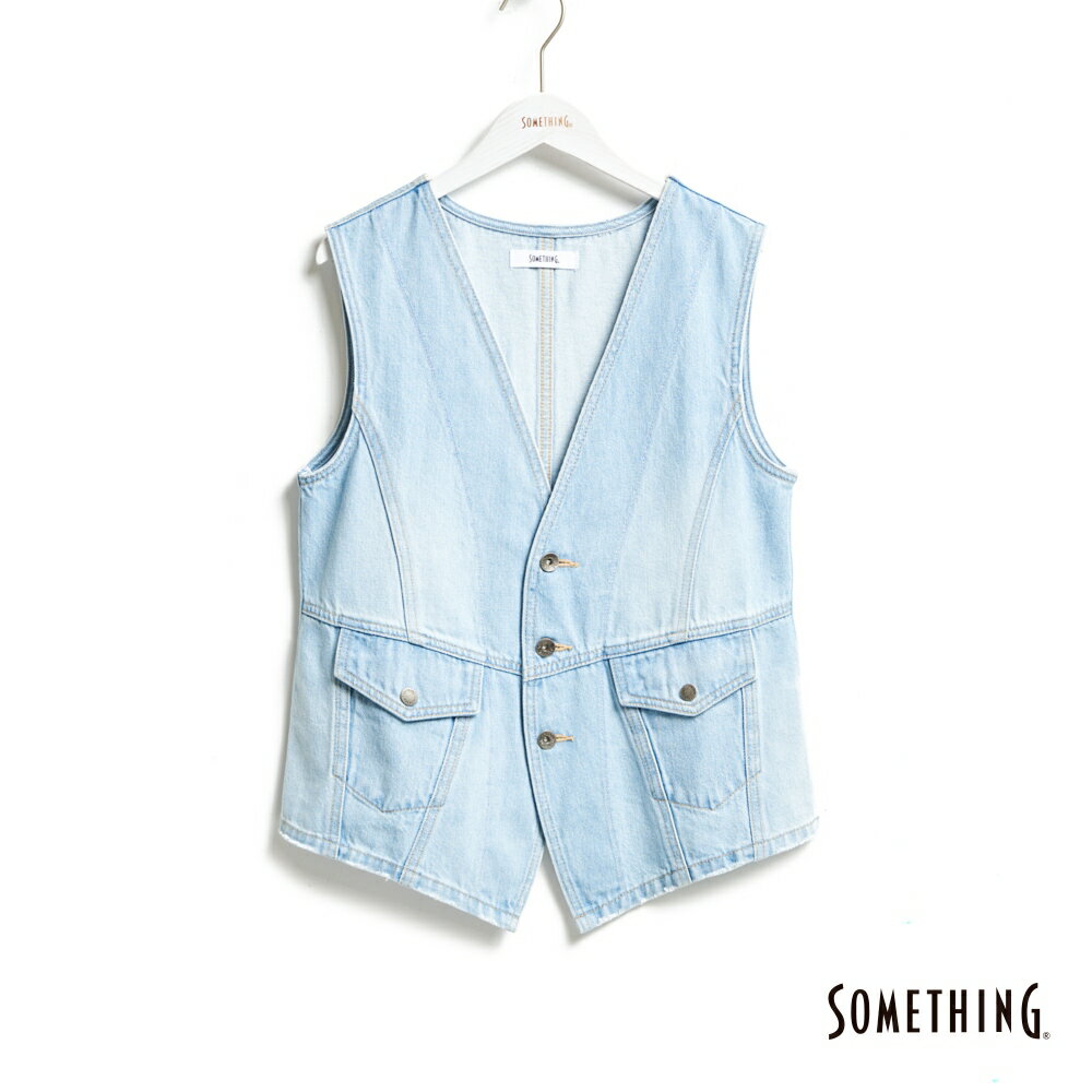 SOMETHING 女款 高腰剪裁牛仔背心 (漂淺藍)