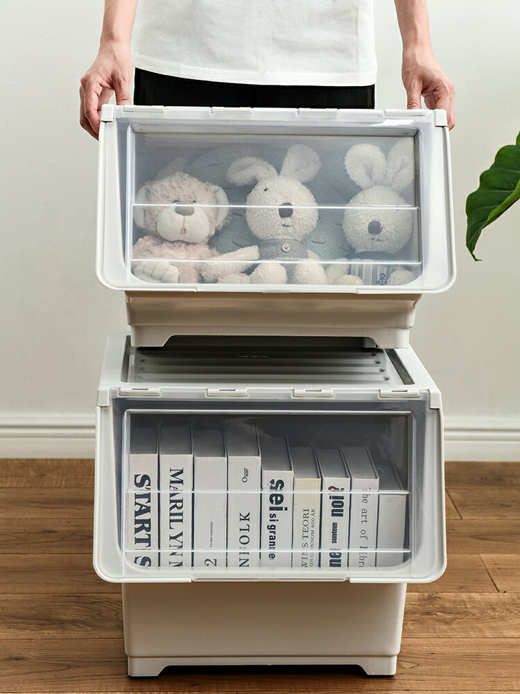 兒童玩具收納箱翻蓋收納盒收納架抽屜前開式透明零食箱儲物柜子