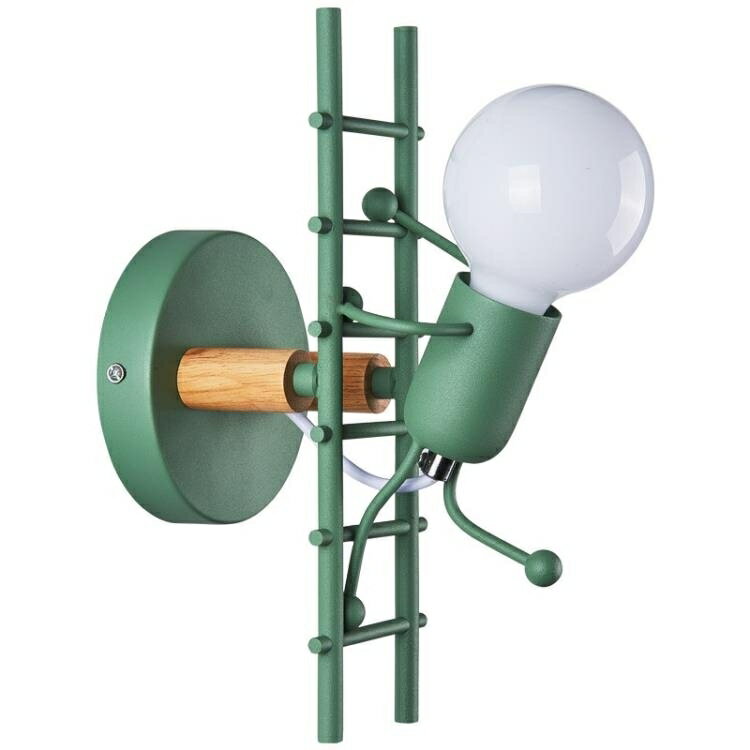美式復古LED工業風鐵藝小人創意爬樓梯燈兒童房臥室壁燈【青木鋪子】