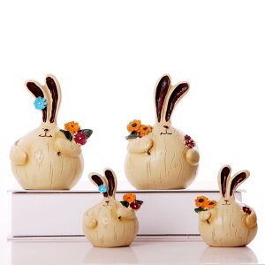 一家四口創意田園個性樹脂娃娃擺件隔板居家桌面裝飾品大蒜兔子