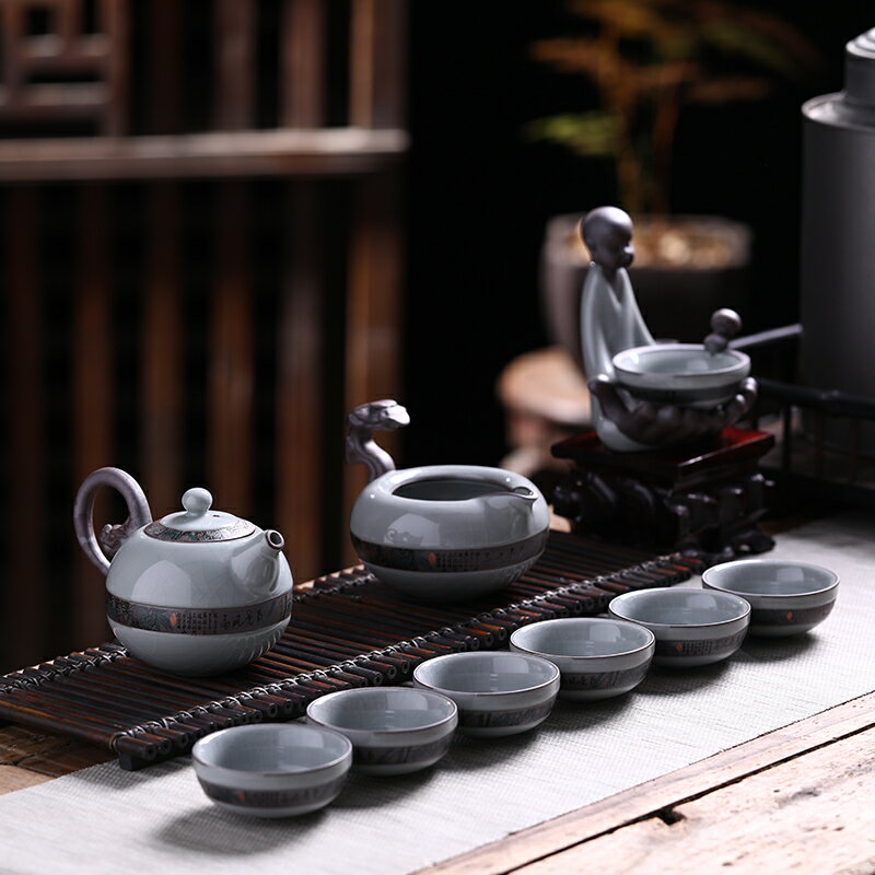 哥窯青瓷功夫茶具整套景德鎮陶瓷冰裂中式古典泡茶壺茶杯禮品