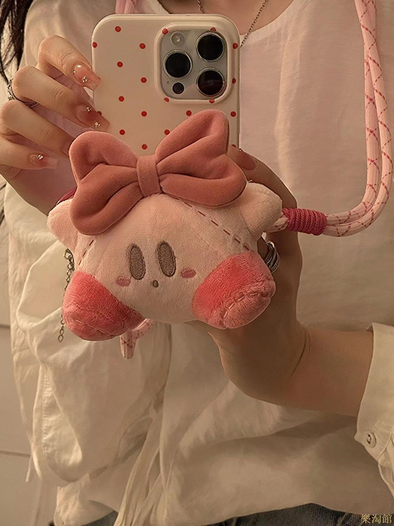 蝴蝶結毛絨星之卡比手機殼斜挎包手機背夾蘋果13手機殼iPhone14promax女1211兔耳朵
