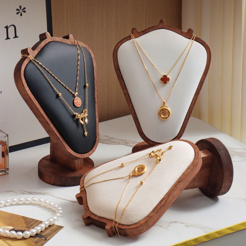 模特道具 模特展示架 胡桃木紋項鏈展示架模特項鏈架首飾品櫥窗展示道具首飾展示架陳列