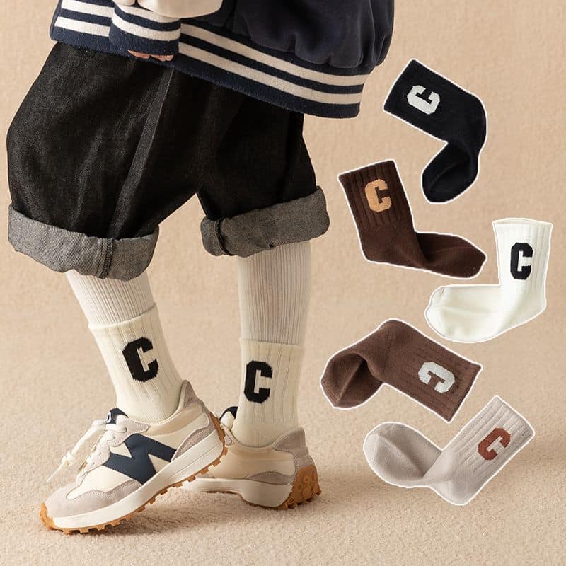 韓版C字母中筒兒童襪