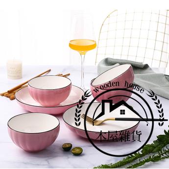 碗碟套裝 家用日式餐具陶瓷碗盤 情侶套裝碗筷組合【木屋雜貨】