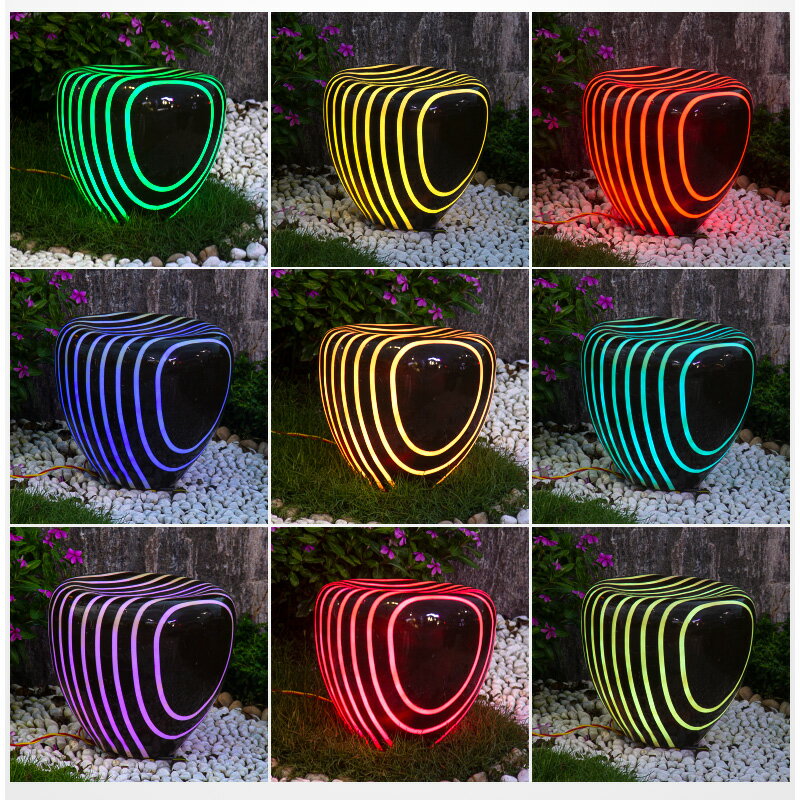 草坪燈變色景觀庭院燈防水戶外樹脂仿石頭燈花園別墅燈飾 4