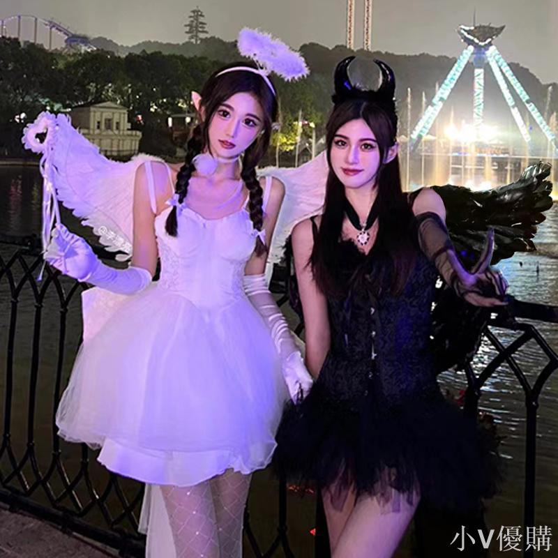小V 天使翅膀背飾精靈惡魔萬聖節服裝cos白色黑色羽毛成人服飾小道具