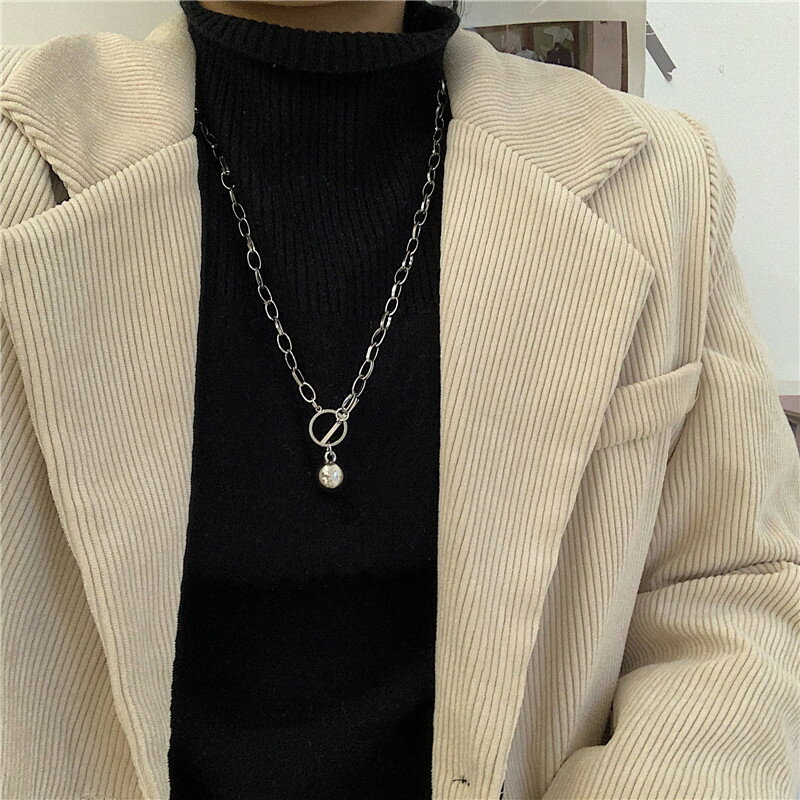 網紅歐美款項鏈女ins簡約百搭配毛衣嘻哈冷淡風珍珠吊墜男鏈子潮