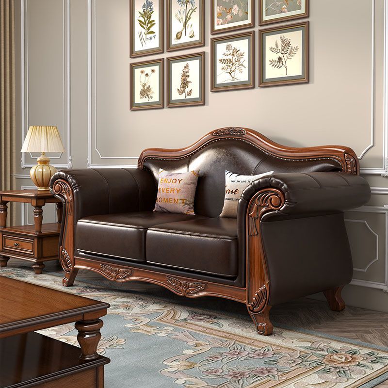 台灣公司貨 最低價 免運 
 美式實木真皮沙發頭層牛皮123組合鄉村復古直排四人全屋客廳家具 3