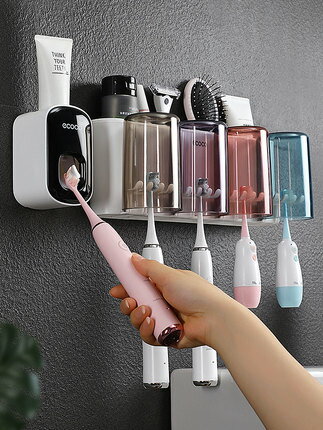 全自動擠牙膏器神器 壁掛式 家用 衛生間牙刷置物架 牙刷架 漱口杯架