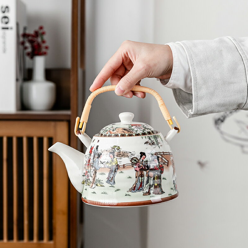 提梁大茶壺功夫大茶杯陶瓷茶具壺家用陶瓷簡約套裝泡茶器隔熱茶杯