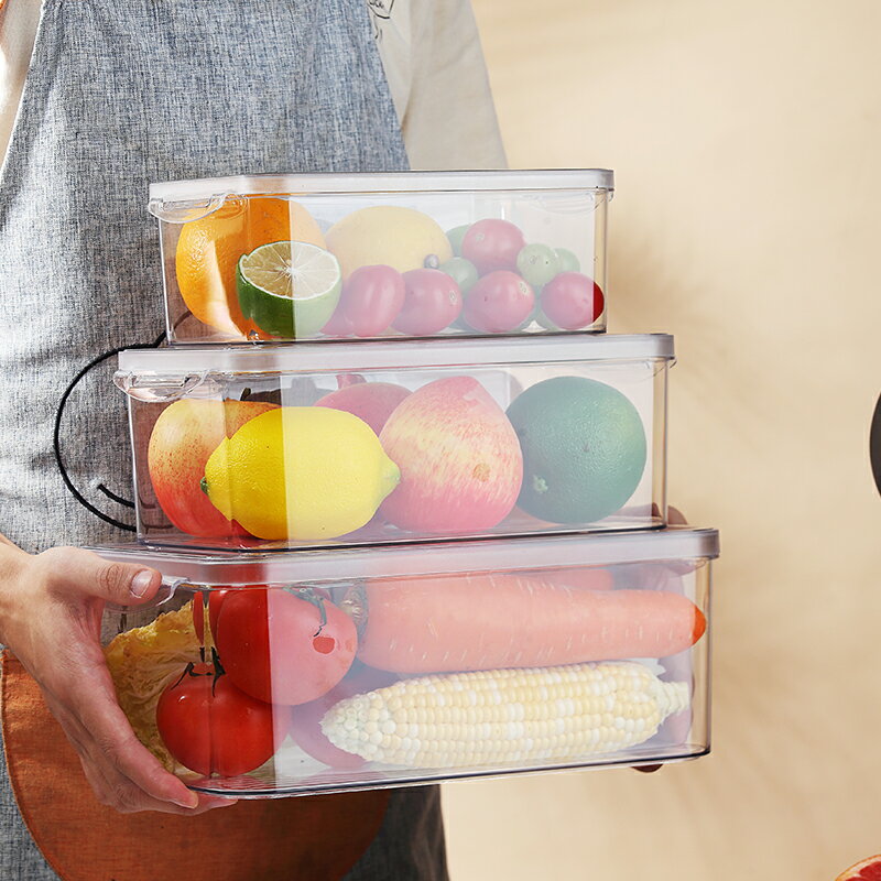廚房可冷藏冰箱水果儲物盒大容量收納盒塑料帶蓋透明保鮮盒長方形