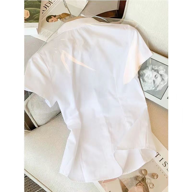 大尺碼襯衫女 白襯衫女V領短袖夏季新款速干高檔雪紡修身顯瘦職業正裝OL工作服 5