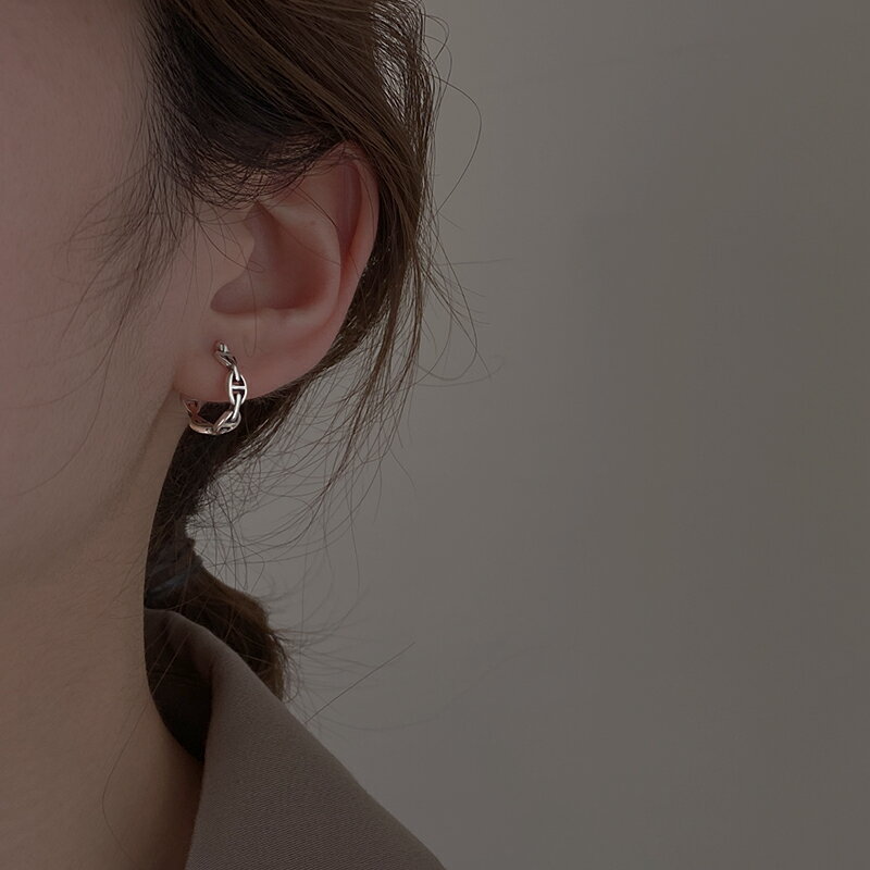 925純銀鏈條耳環女年新款潮復古泰銀耳圈酷帥豬鼻子甜酷耳飾 4