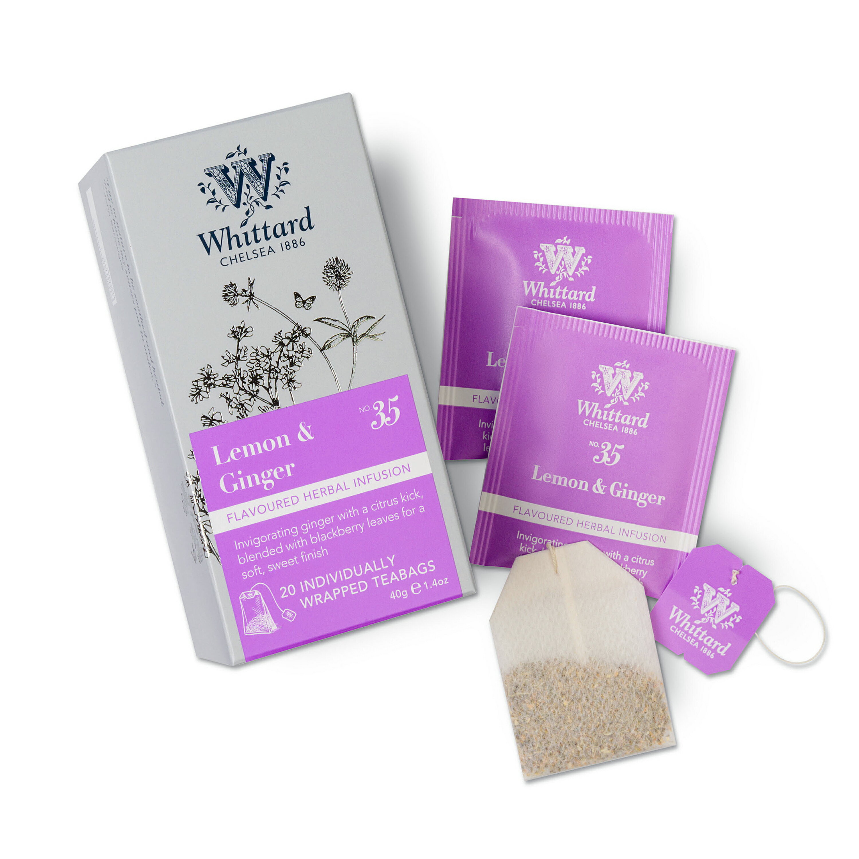 英國 Whittard of Chelsea 檸檬暖薑茶  Lemon & Ginger -水果茶&草本茶系列-40g/2gx20入/盒 1