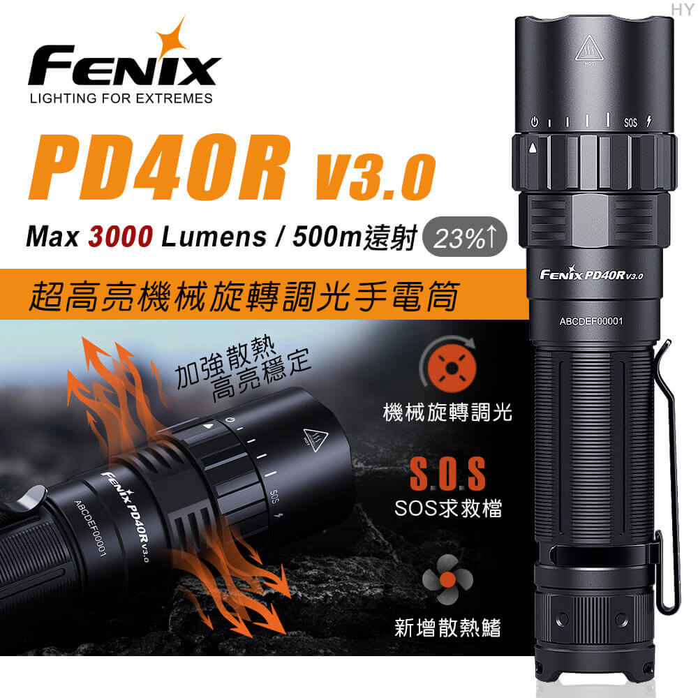 【錸特光電】FENIX PD40R V3.0 3000流明 500米 超高亮機械旋轉調光手電筒 21700 TYPE-C