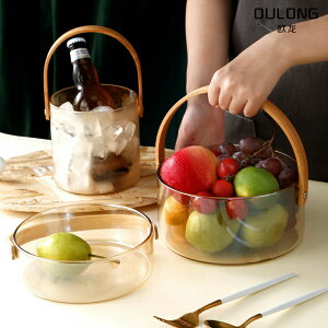 北歐迷你水果籃 簡約客廳家用玻璃帶提手果盤 創意 網紅果酒桶