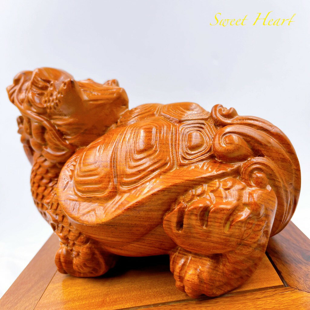 Sweet Heart 田芯開運精選💯 花梨木 木雕龍龜 龍龜 榮歸 長壽吉祥 鎮宅納福 開運擺件 大&小 可選 2