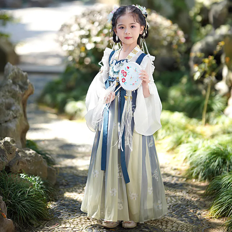 兒童洋裝 女童漢服 女孩國風襦裙 夏季仙氣古風連身裙 改良日常唐裝連衣裙 中大童漢服長裙 女生連身裙【不二雜貨】