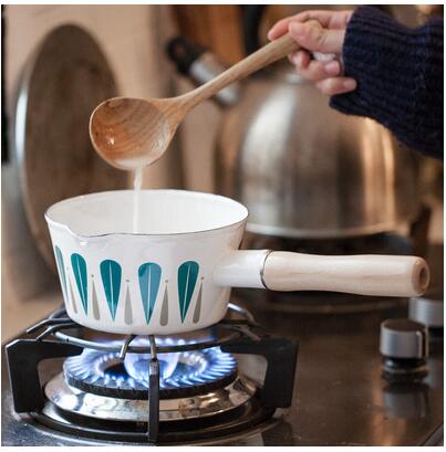 樹可琺瑯日式樹葉奶鍋單柄搪瓷鍋熱牛奶鍋家用電磁爐用輔食小湯鍋