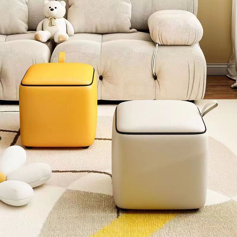 2023新款簡約現代方形凳實木凳茶幾凳油蠟皮方凳客廳門口換鞋凳