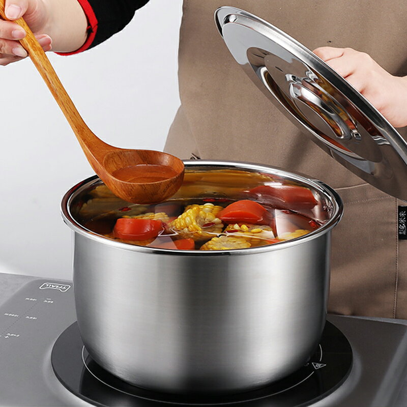 加厚不銹鋼圓桶小湯鍋帶蓋304食品級電磁爐燃氣通用家用煲煮粥面