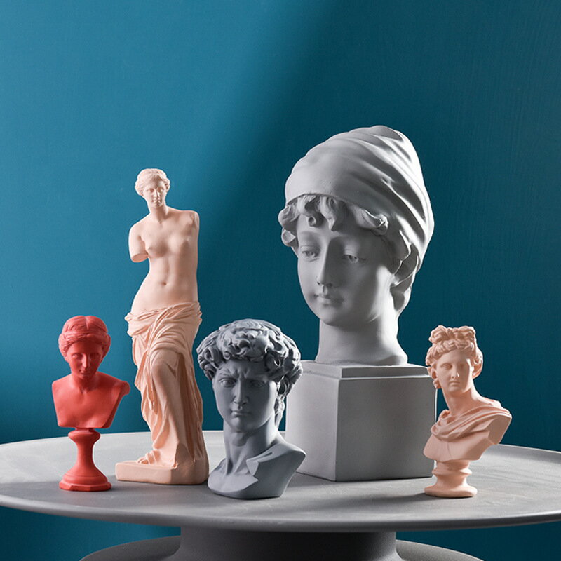 定制莫蘭迪色樹脂石膏頭像大衛維納斯素描人物雕塑裝飾品藝術擺件